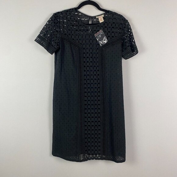 Sundance Catalog Eyelet Essence Black Dress with Lace Insets Size 6 Lined - Picture 1 of 10